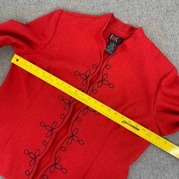 R&K Elegant Red Open Jacket Long Sleeve‎ 100% Polyester Sz 16 Lightweight - Picture 10 of 11